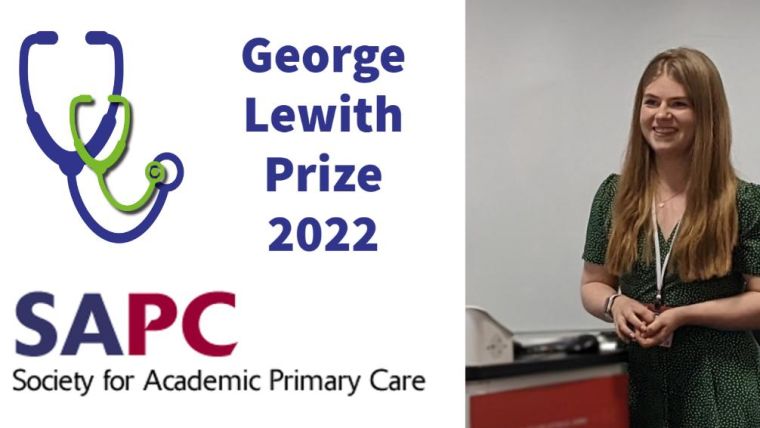 George Lewith Prize winner 2022
Picture of Isabel Leach
Logo for SAPC - Society for Academic Primary Care