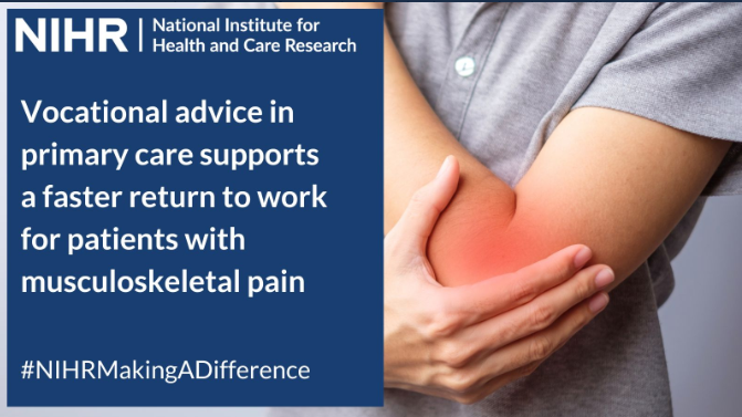 Vocational advice in primary care supports a faster return to work for patients with musculoskeletal pain
#NIHRMakingADifference